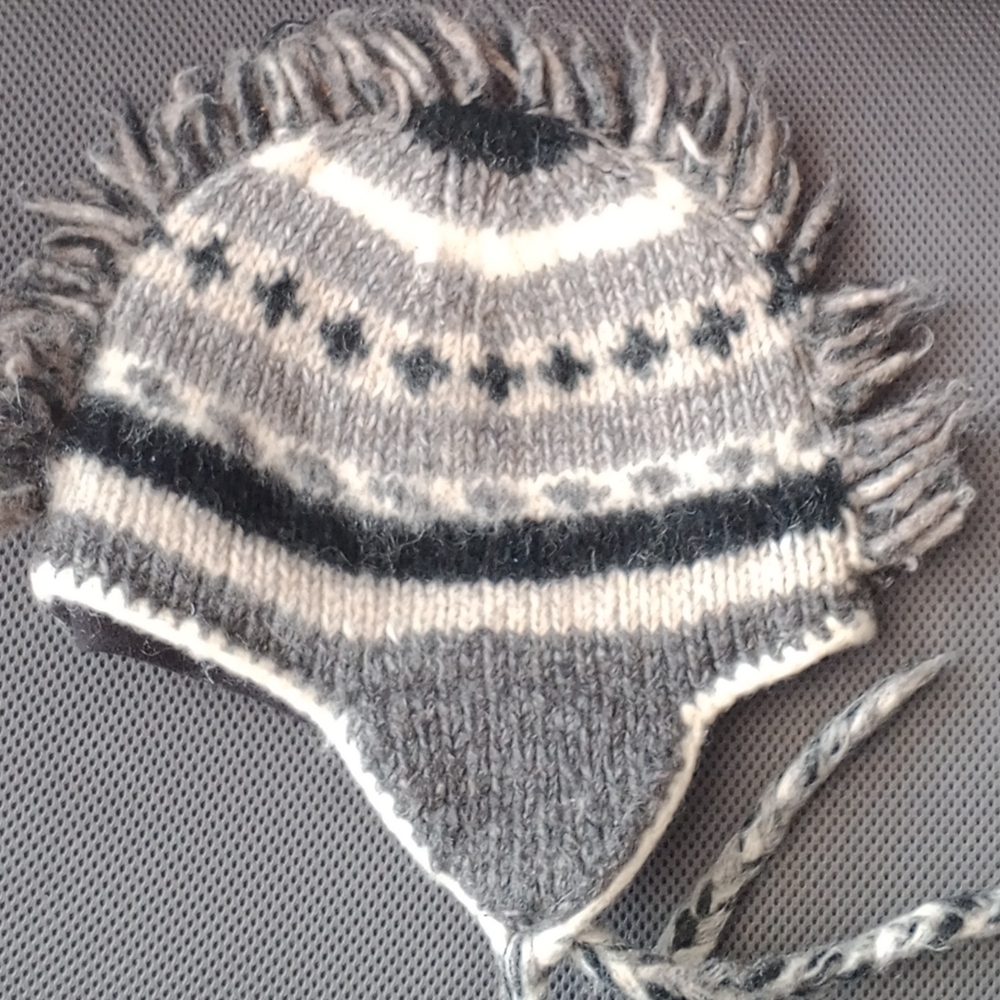 Gray and Black Knit Winter Hat